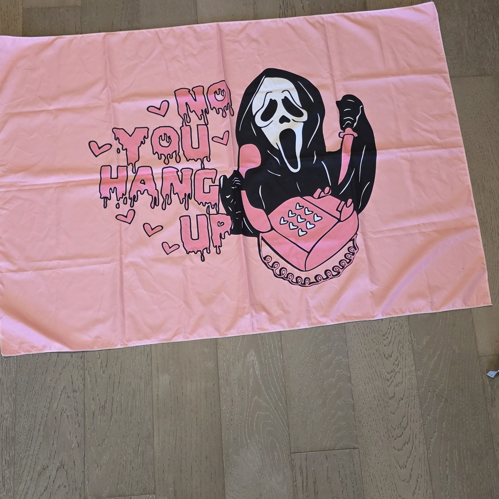 PreLiving Pink Horror Tapestry 37x 29 Inch - 'No You Hang Up'  Ghost Face